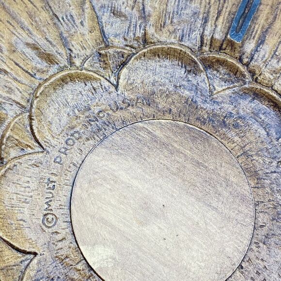 Vtg Sunflower Bowl Multi Prod Inc USA Faux Wood Boho Chic‎ 11.5” MCM Centerpiece - Picture 7 of 12